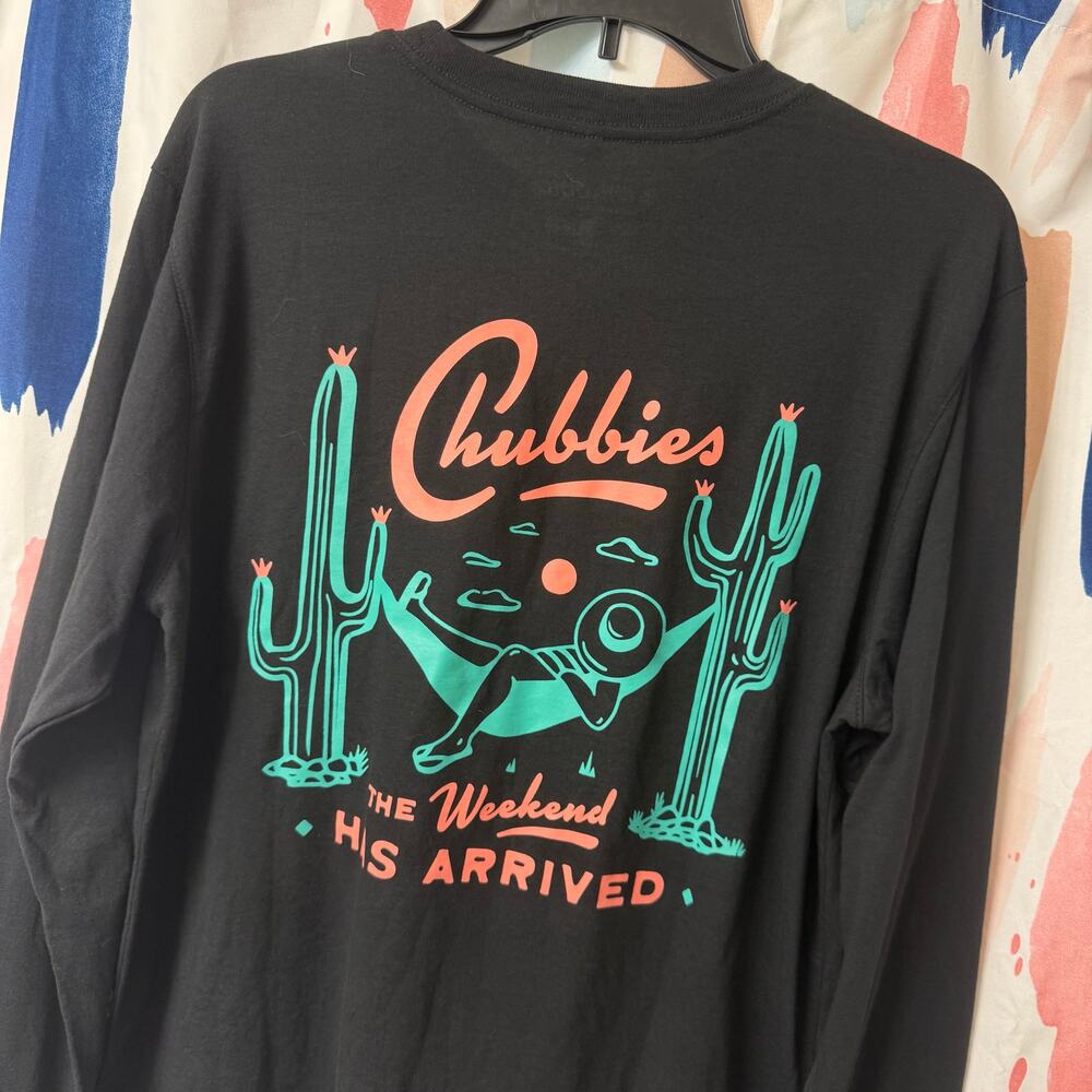NWOT Chubbies the Weekend Has Arrived Black Long Sleeve T-Shirt Size Medium